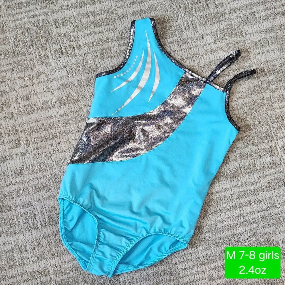 Danskin Now girls gymnastics dance leotard blue black size M 7-8